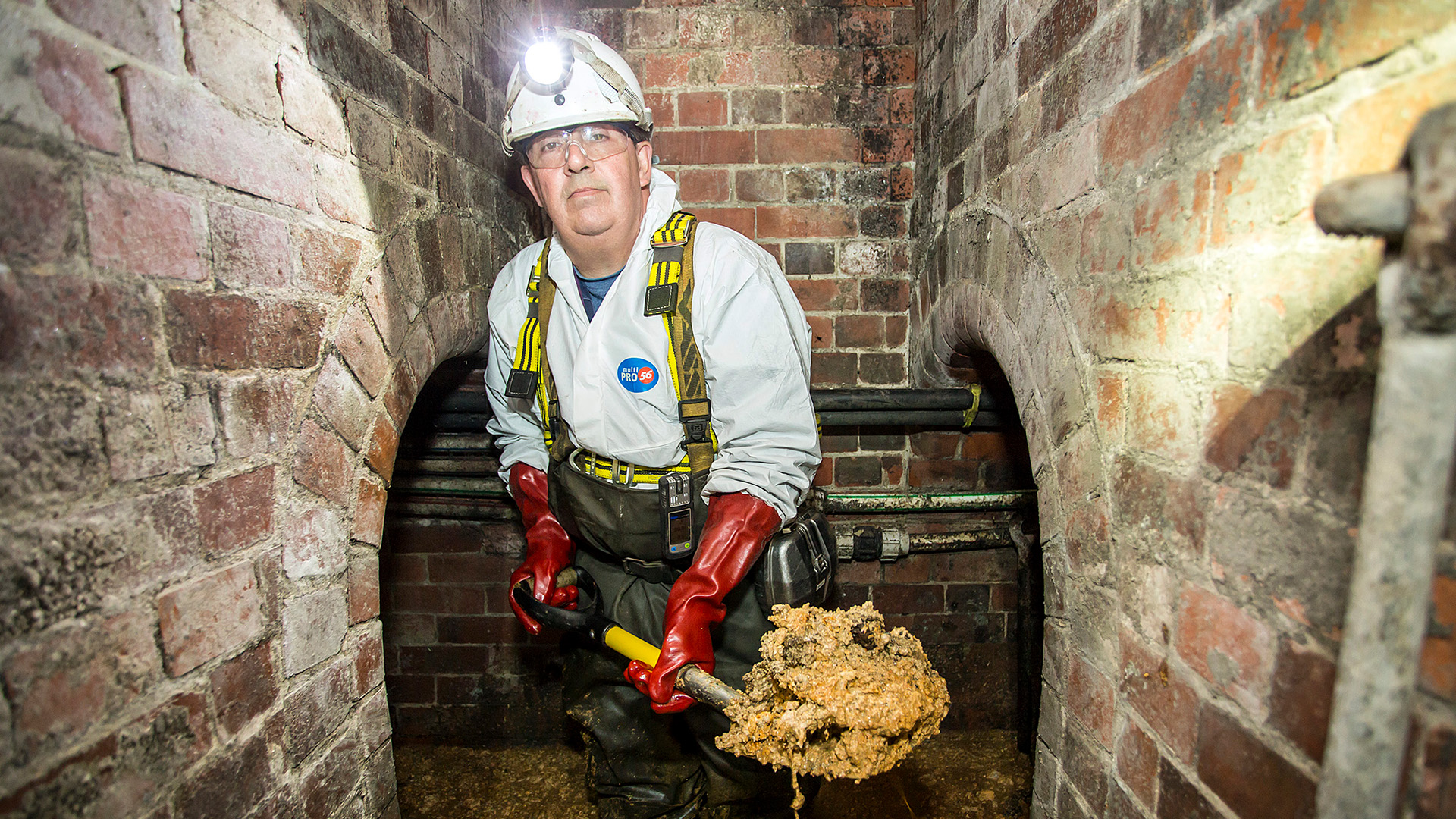 Man cleaning out sewage