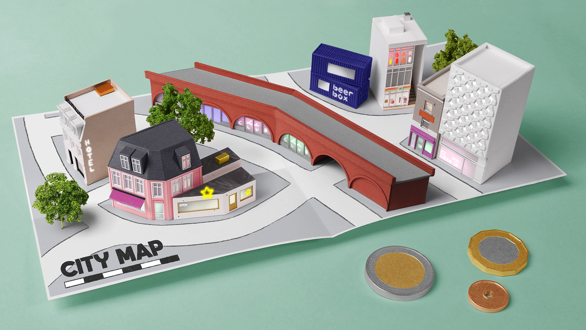 Paper model of pop up shops