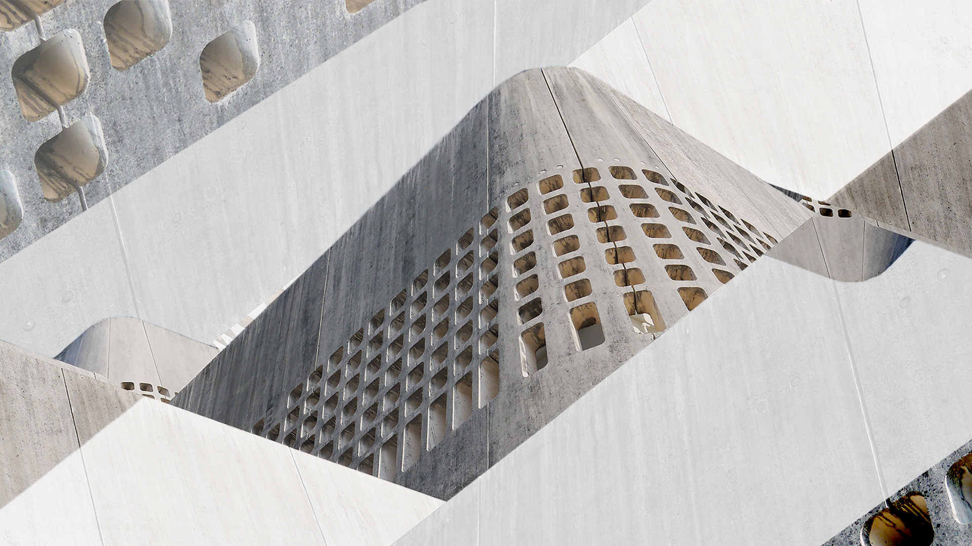 Montage of brutalist concrete buildings