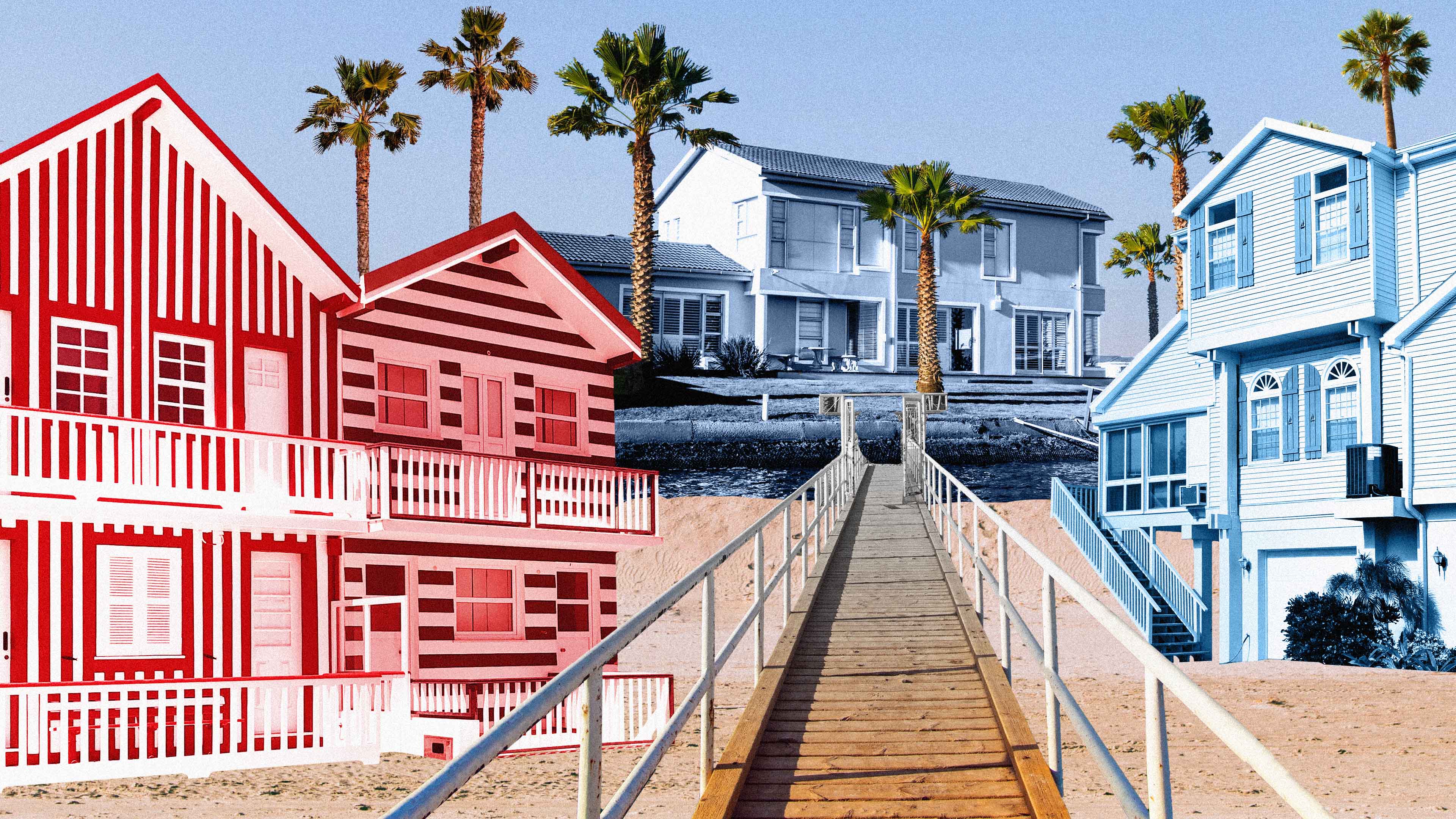 Collage of holiday homes on beach
