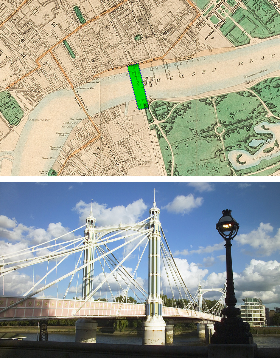 Comparison of archive London map and Albert Bridge