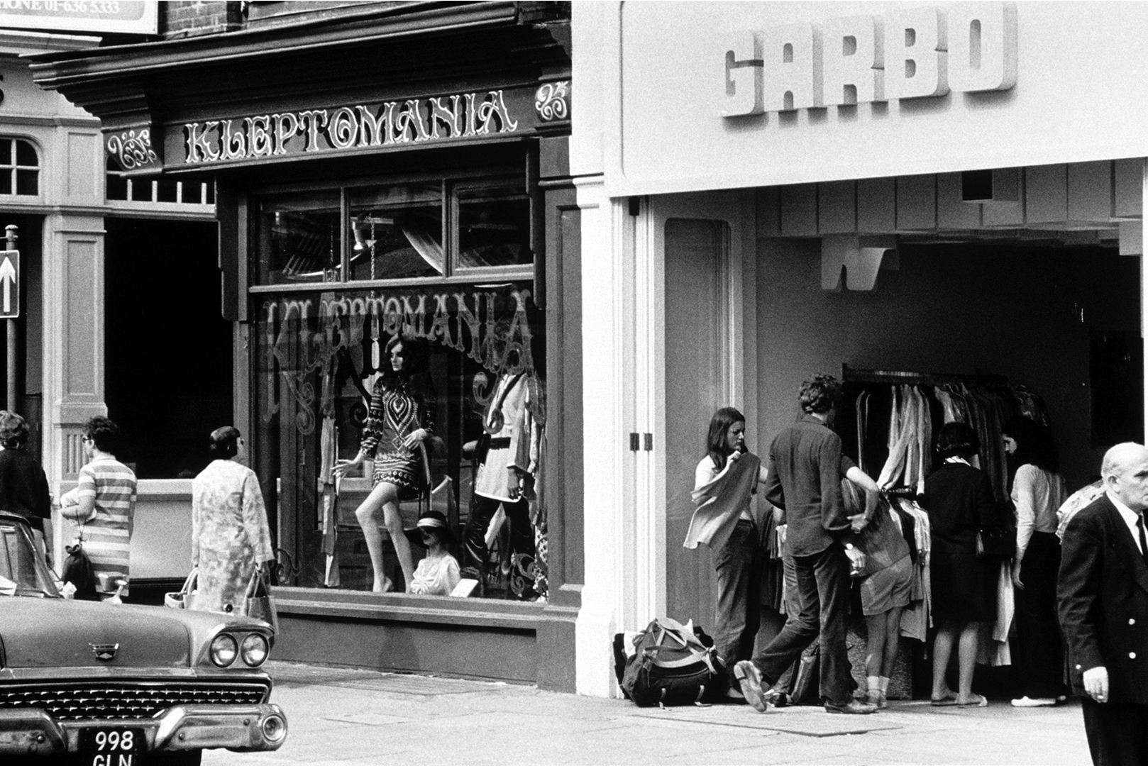 Black and white photo of shops in 1969 in Chelsea