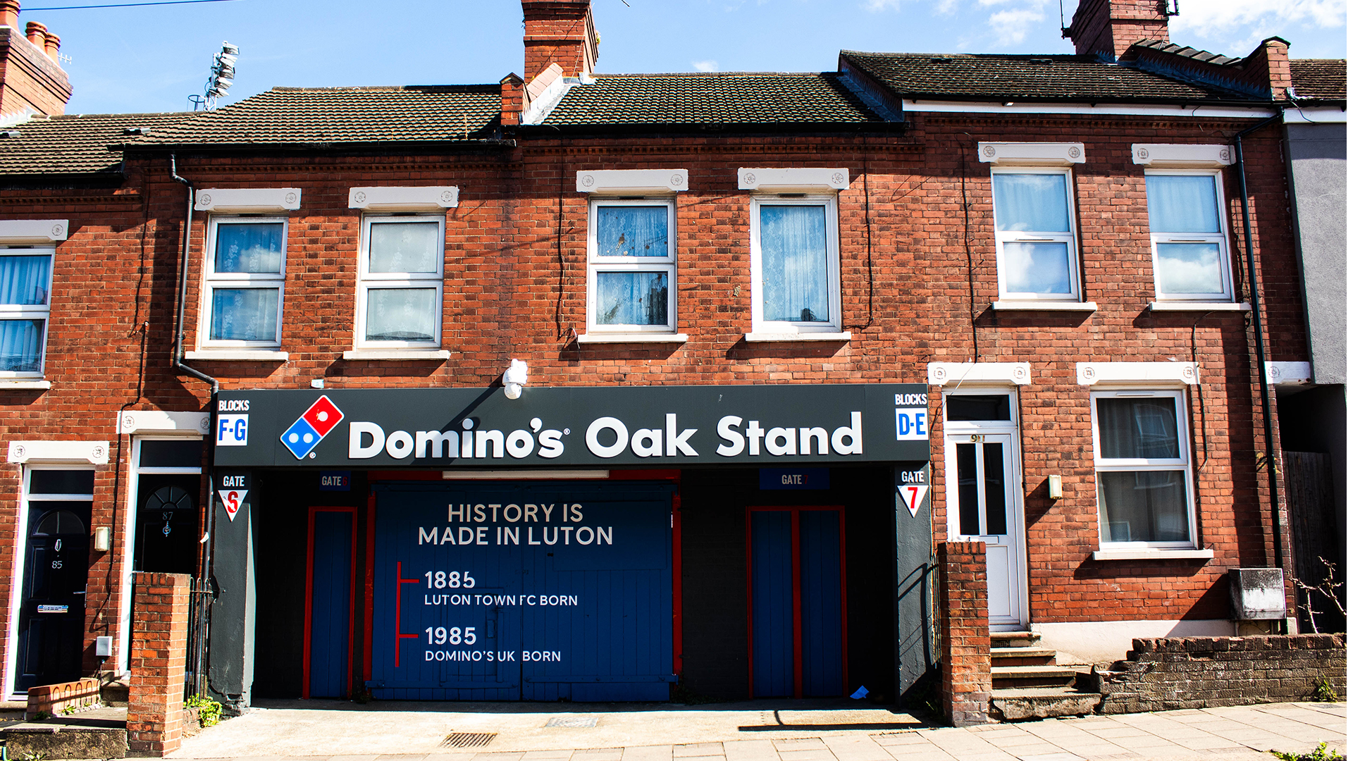 Entrance to Luton Town stadium is built into terraced houses