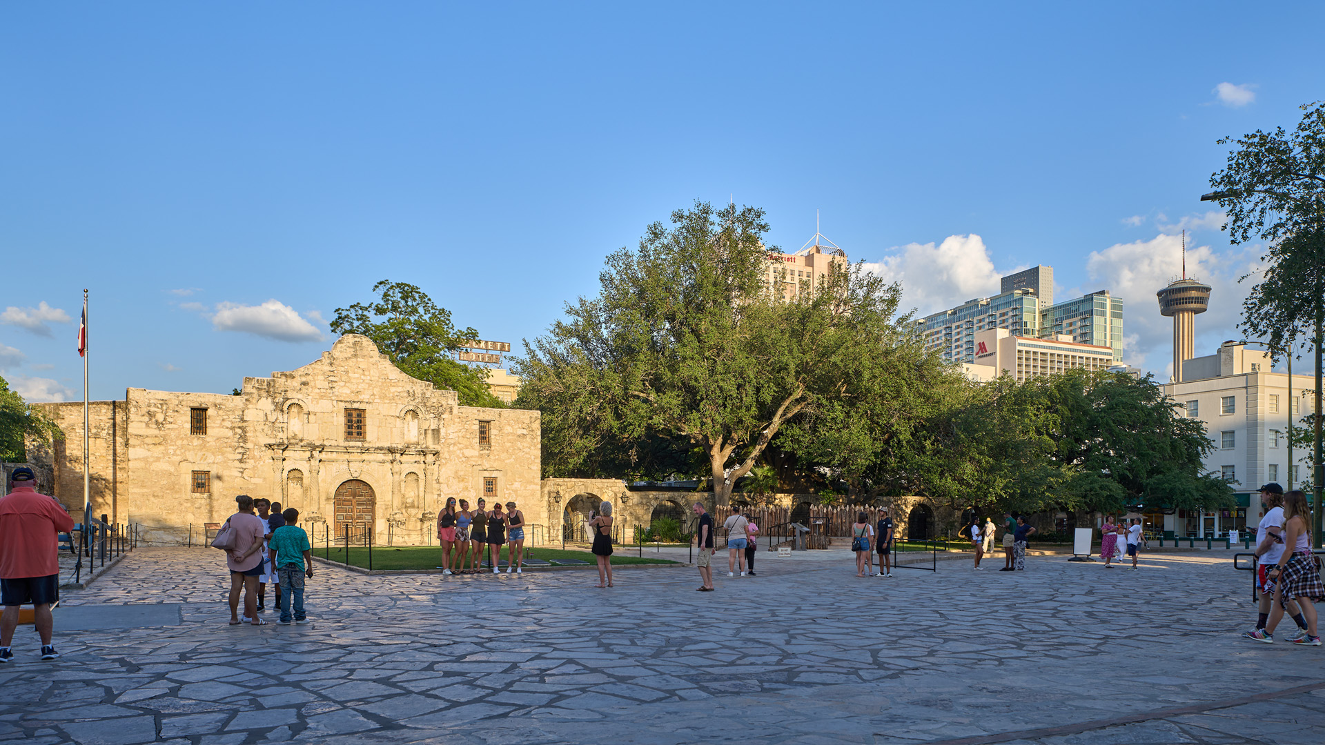 San Antonio skyline behind Alamo