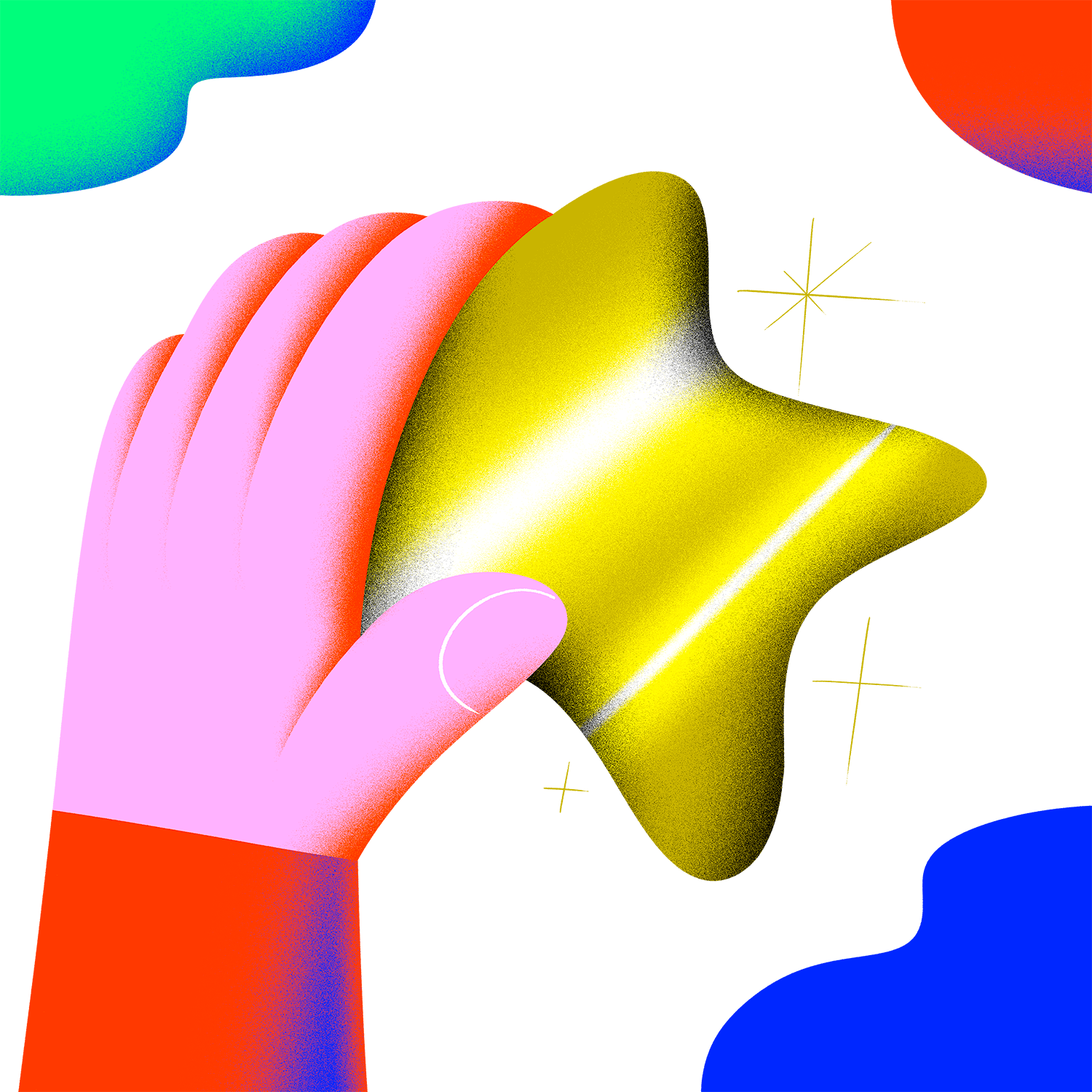 Hand gripping onto gold shiny hold on climbing wall