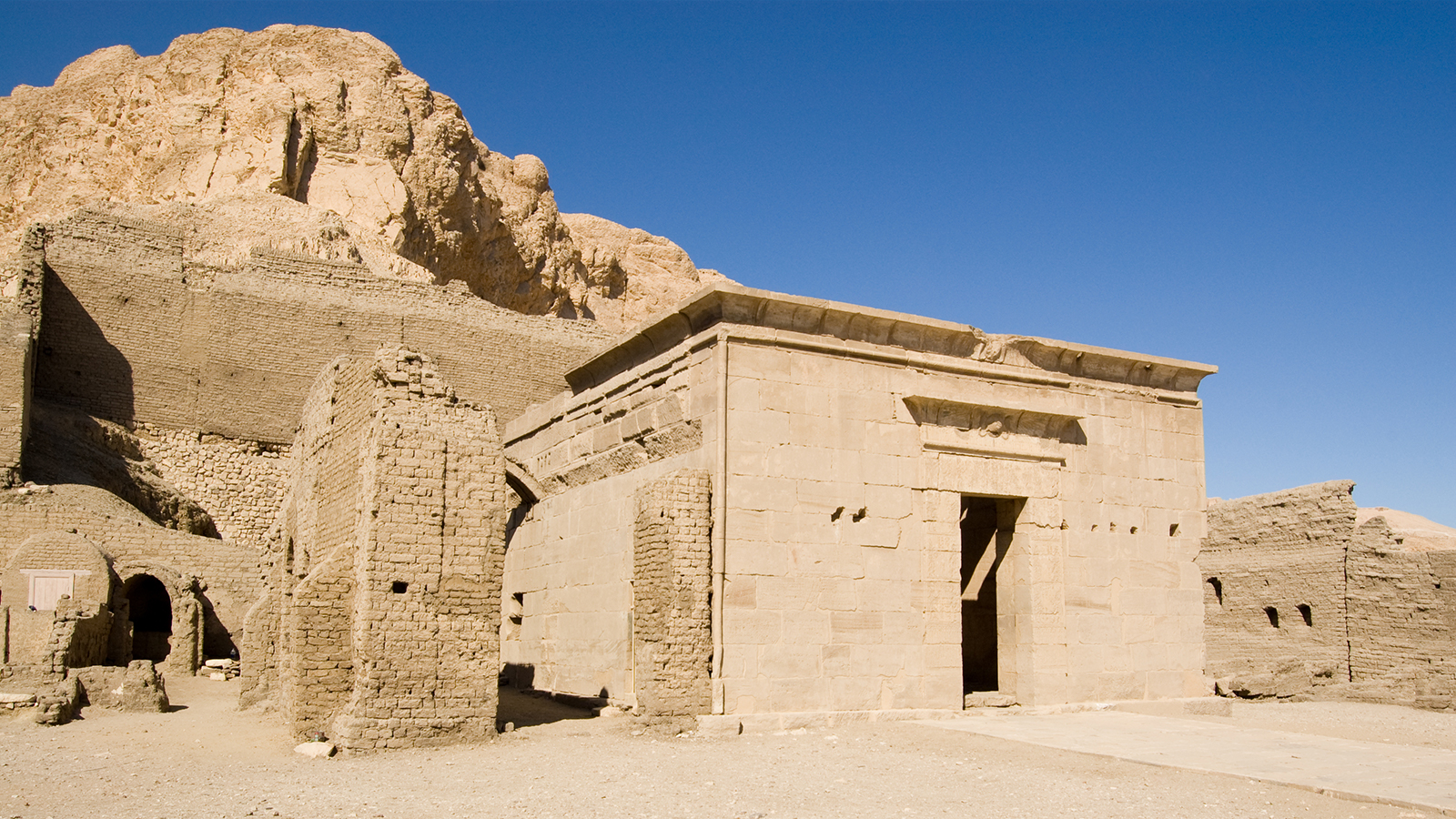 Ancient temple build into rocks in Egypt
