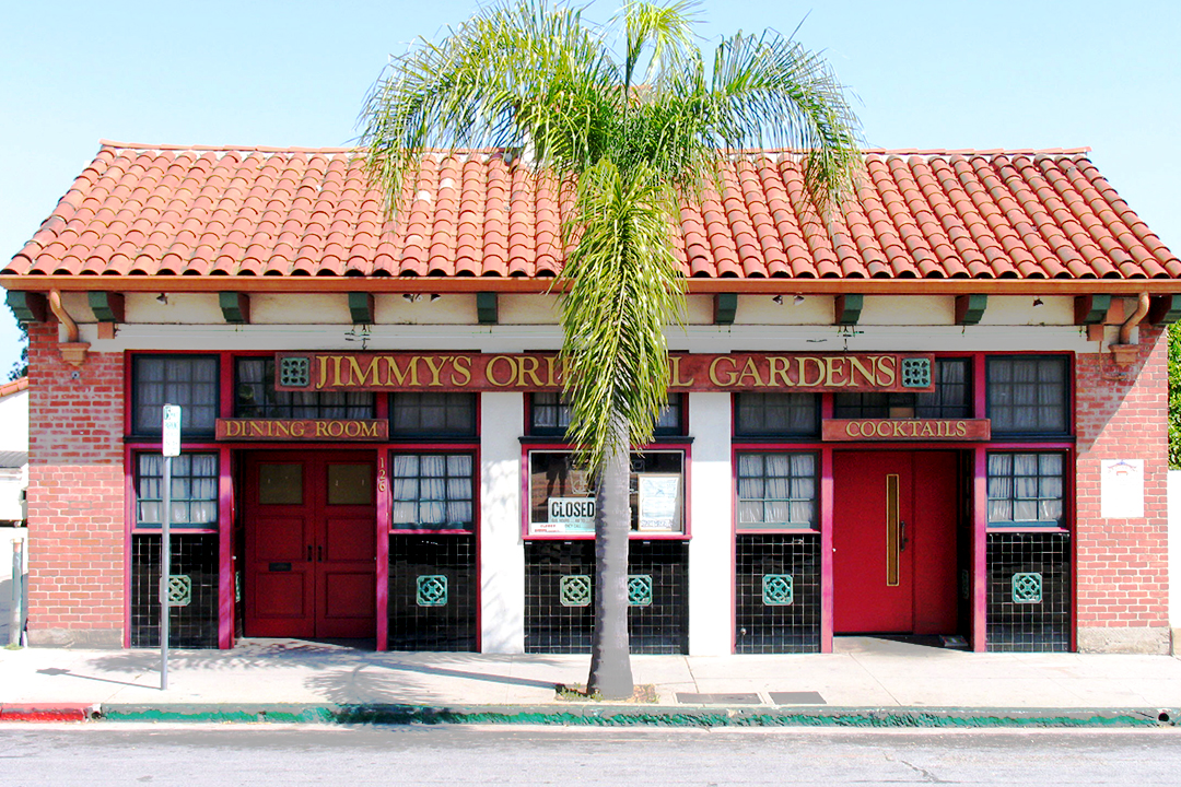 Jimmy's Oriental Gardens Chinese restaurant in Spanish revival style architecture