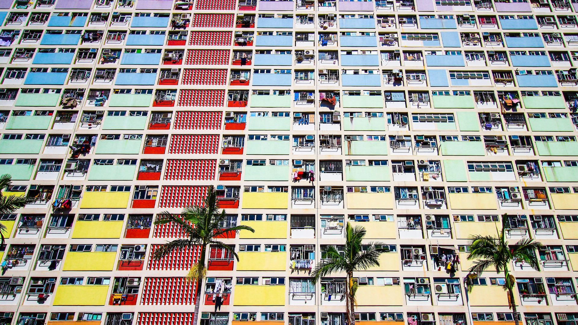 Photo of a colourful apartment block