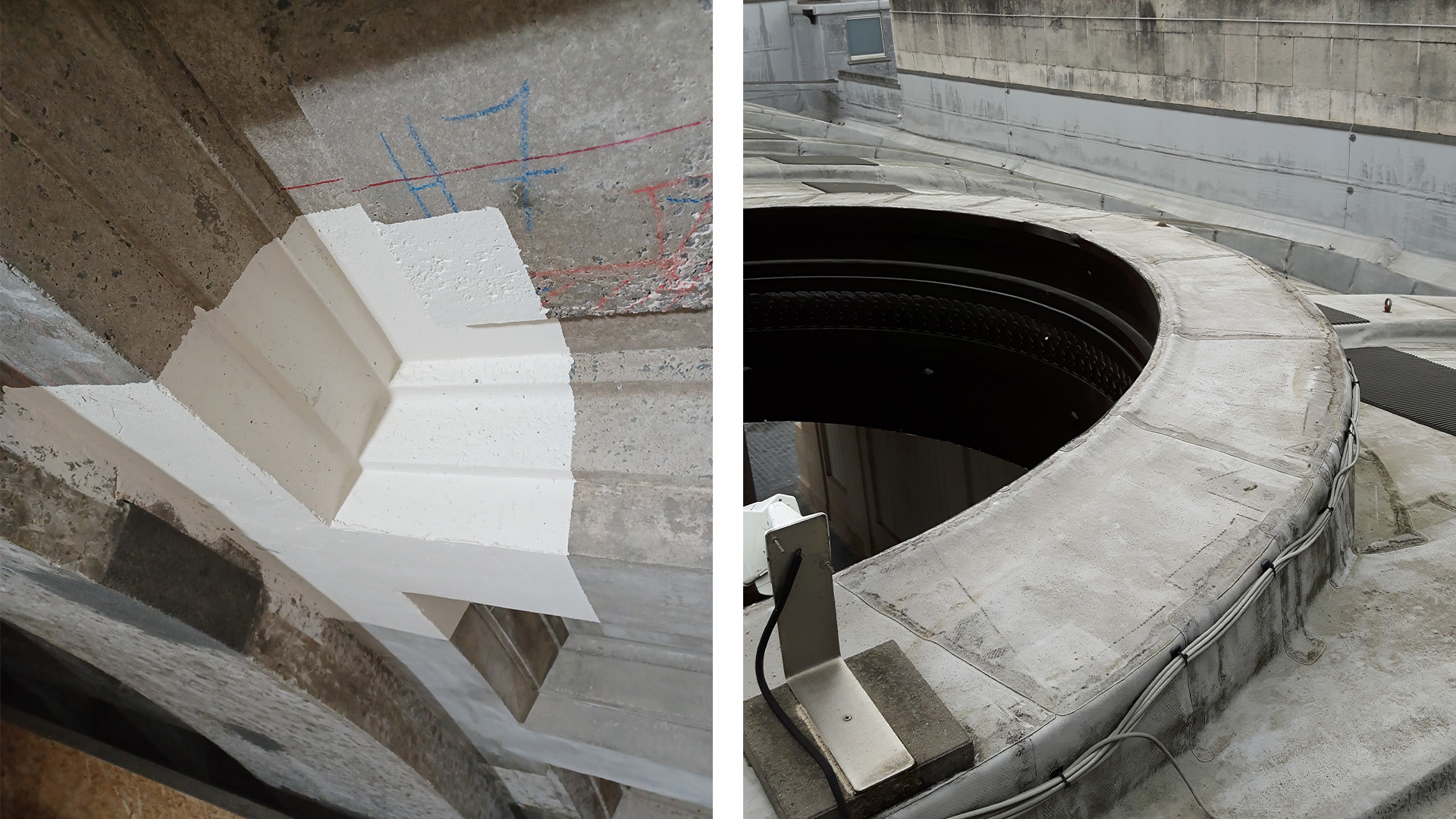 Detail photos of the roof of Menin Gate being fixed 