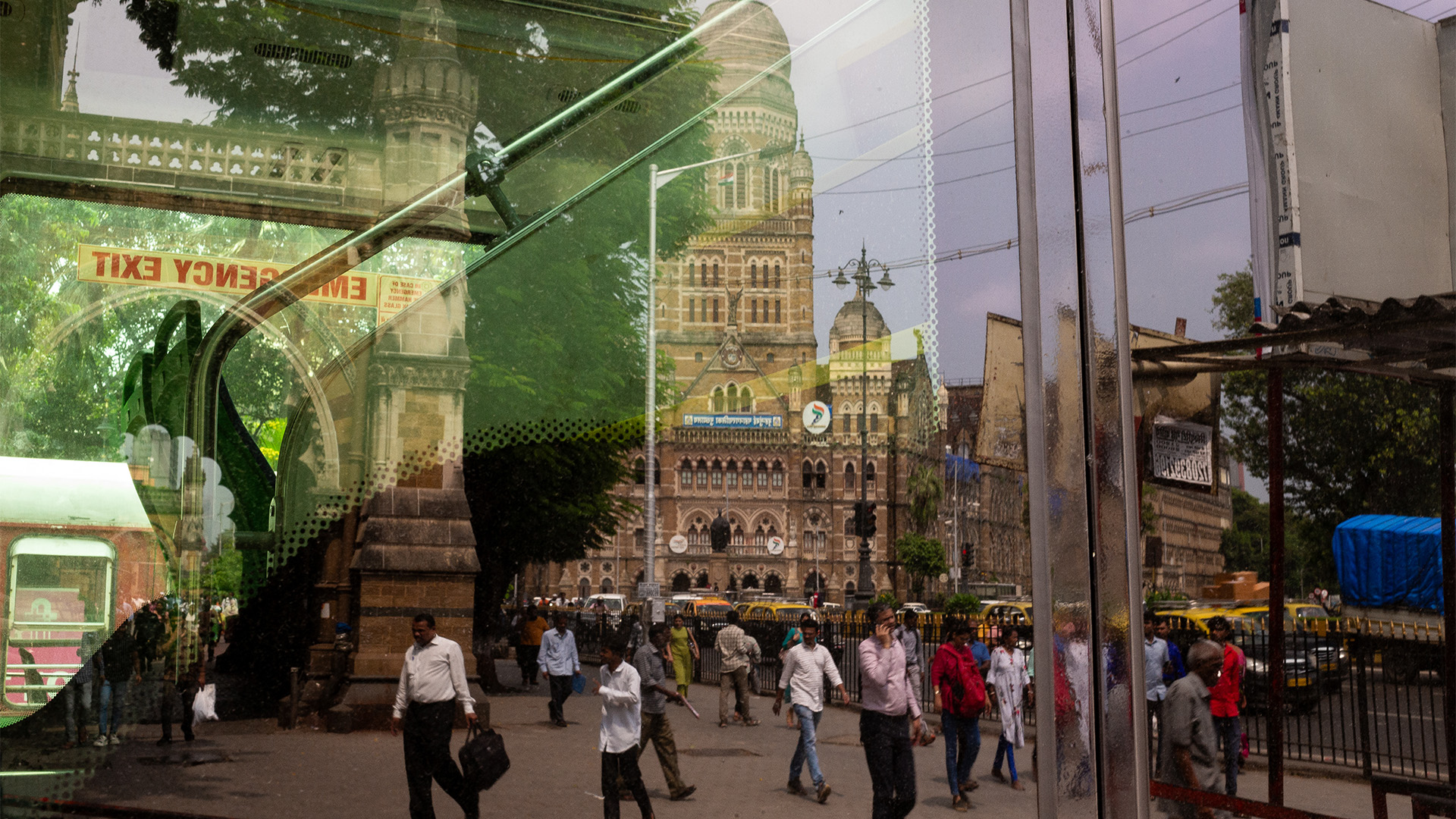 Refection of Mumbai in a window