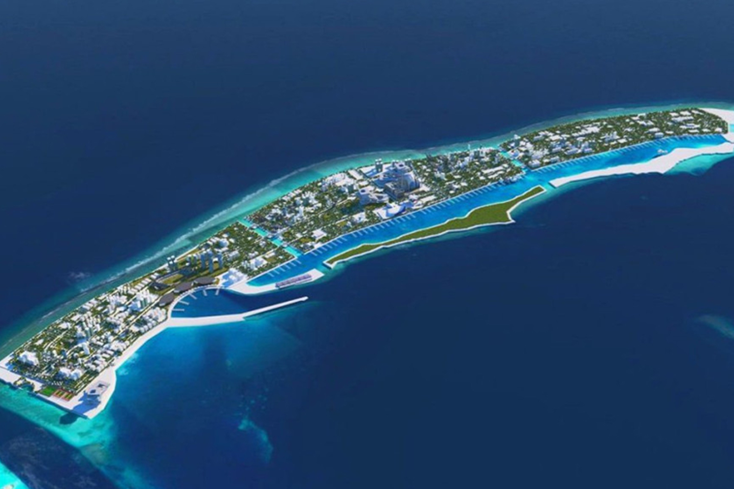 Aerial render of island in Maldives