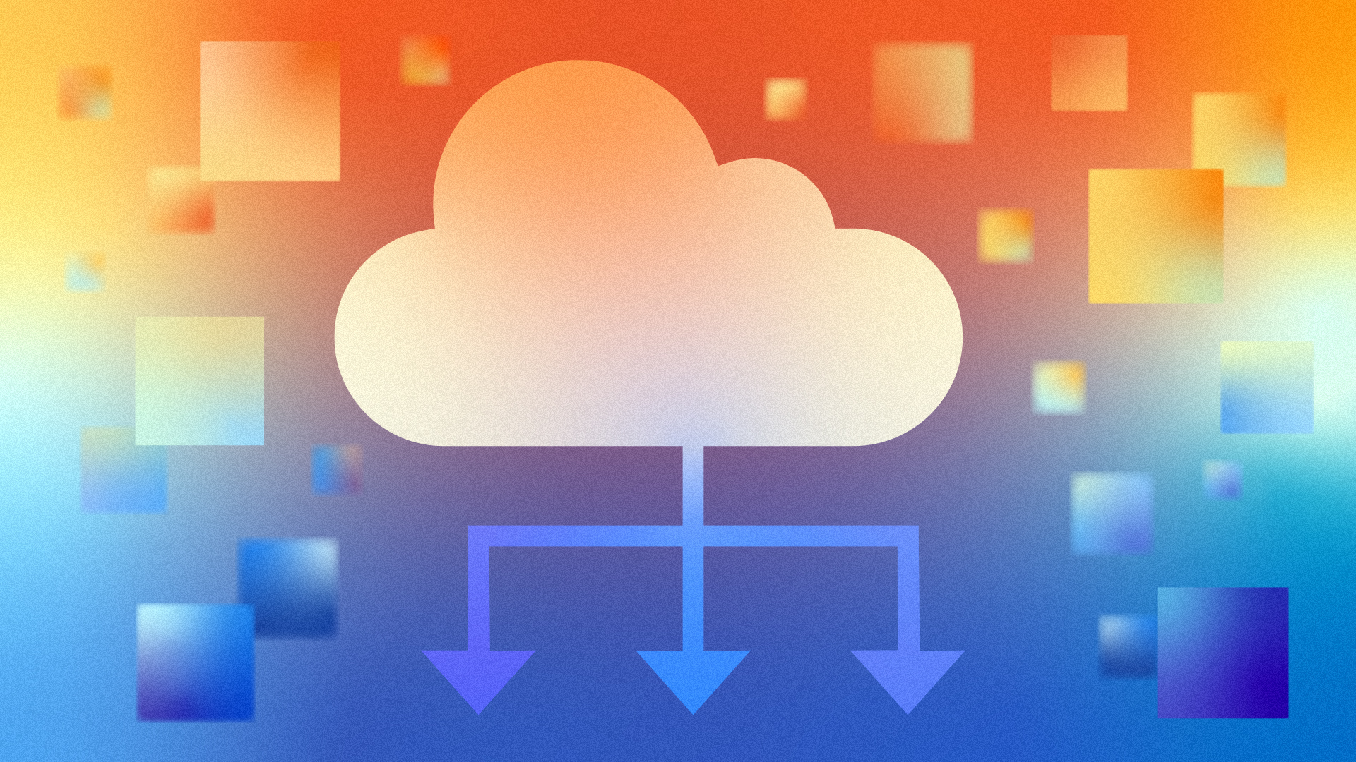 Data cloud and blocks on an orange to blue gradient