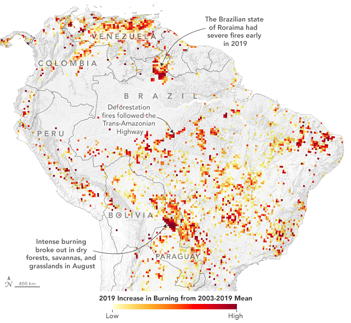 Map of fires in Brazil