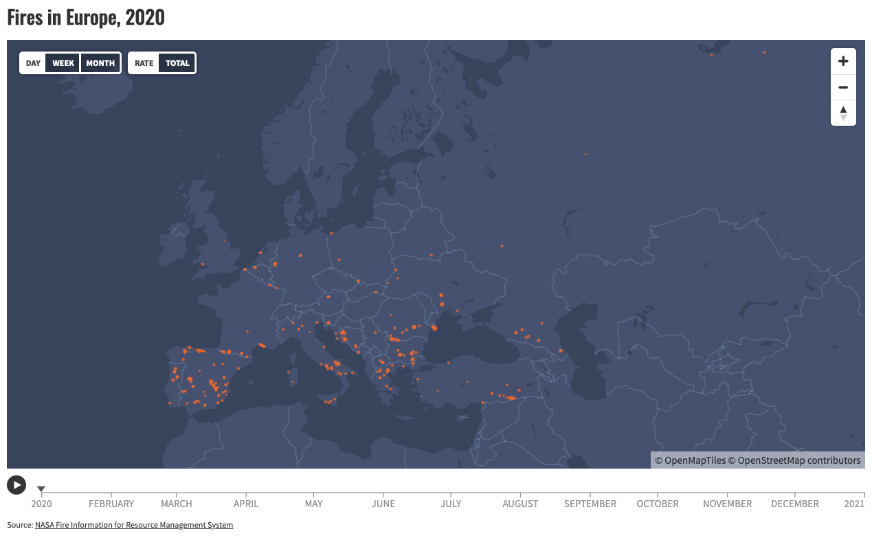 Video graphic of wildfires spreading across Europe