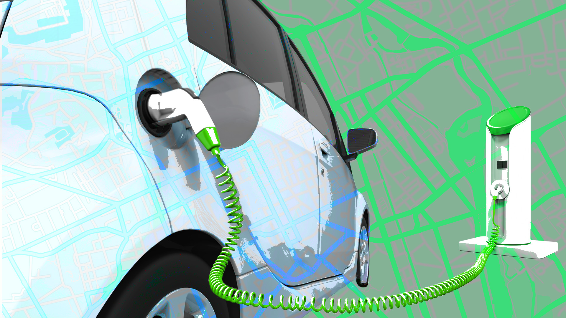 Electric vehicle charging overlaid with road map