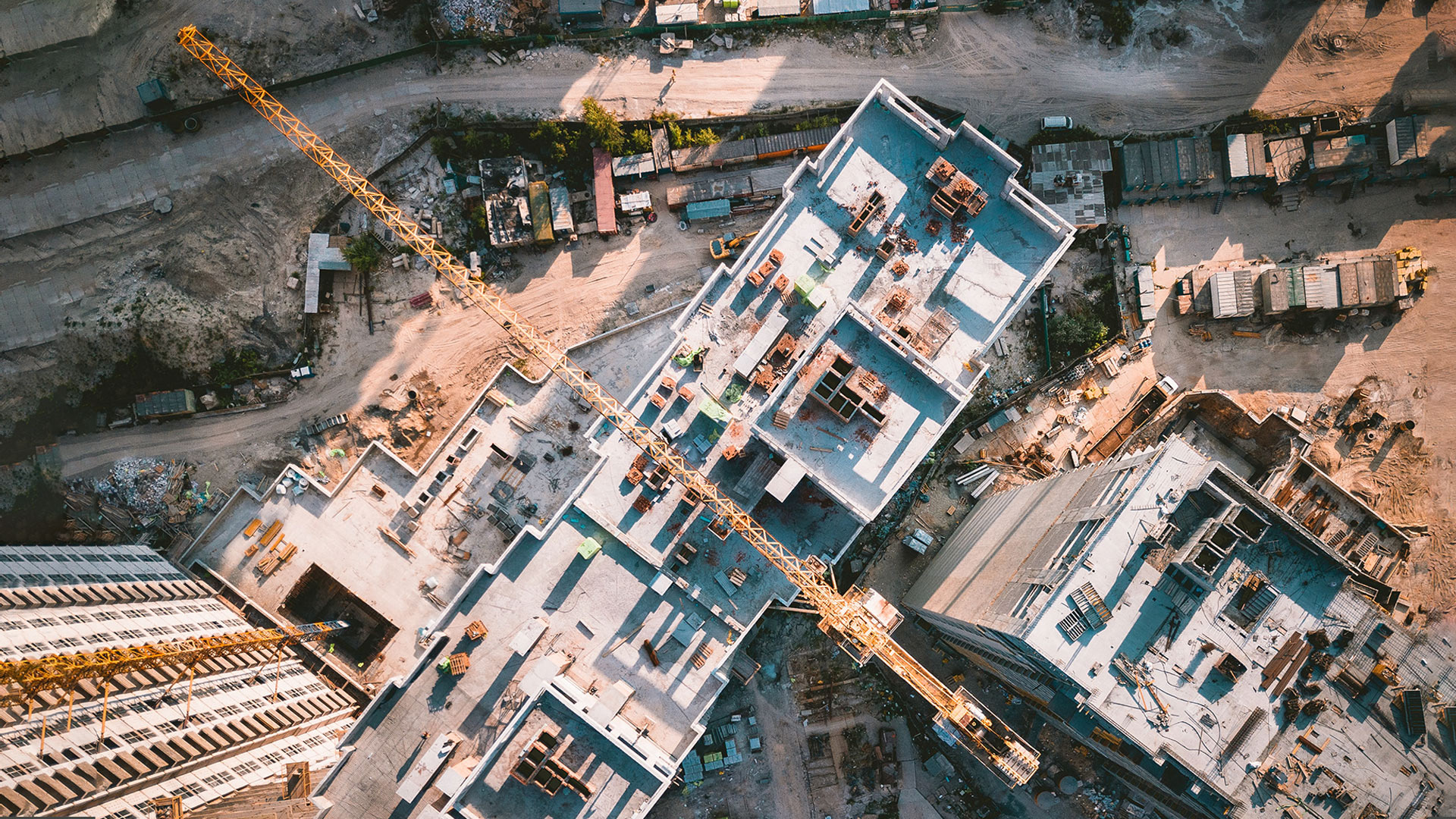 Aerial shot from a drone over construction site