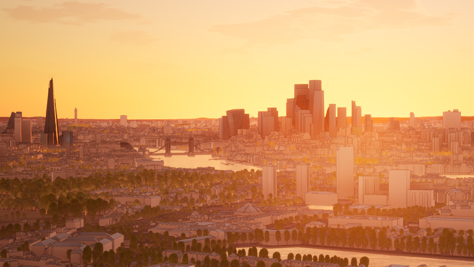 3D model of London at sunset