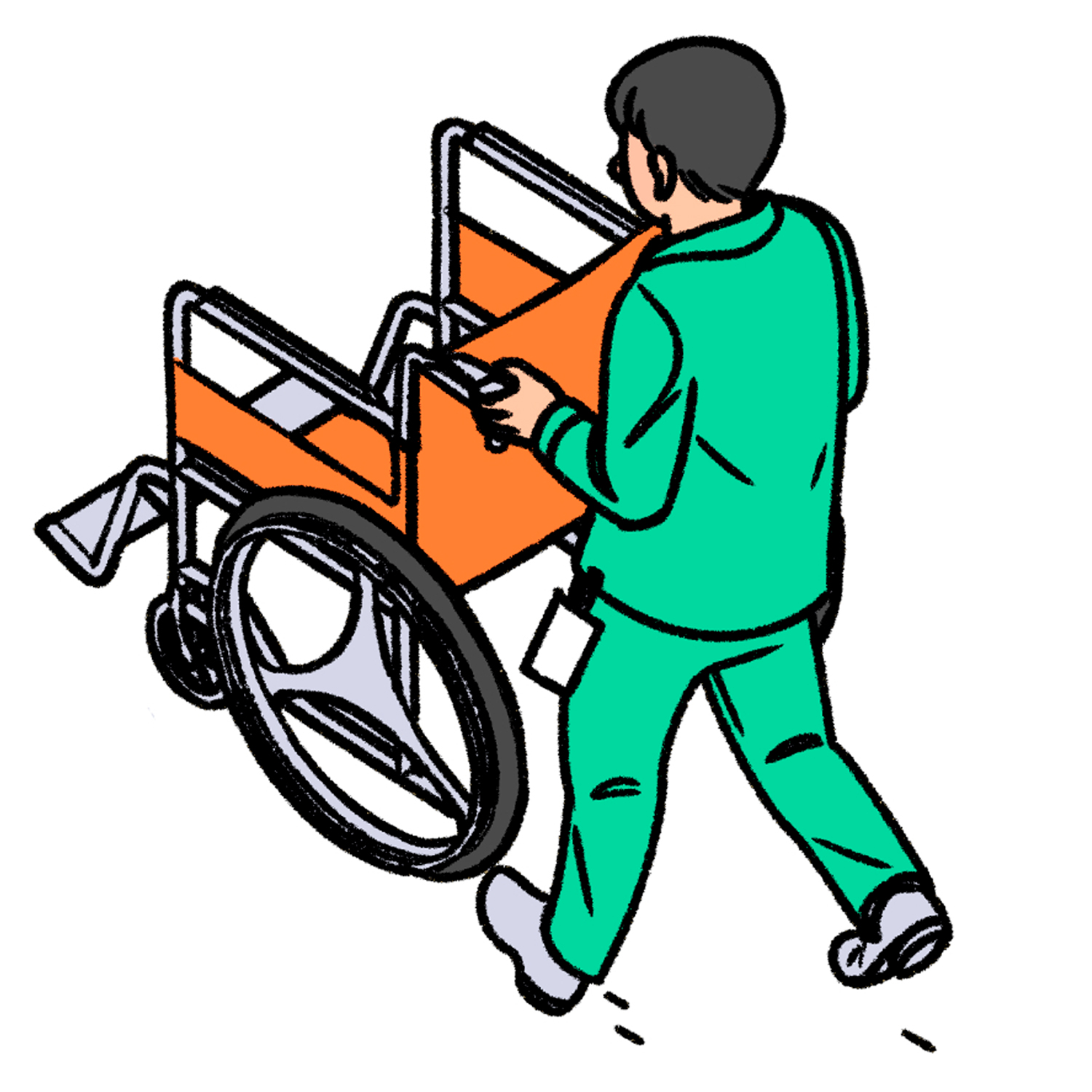 Doctor pushing wheelchair illustration