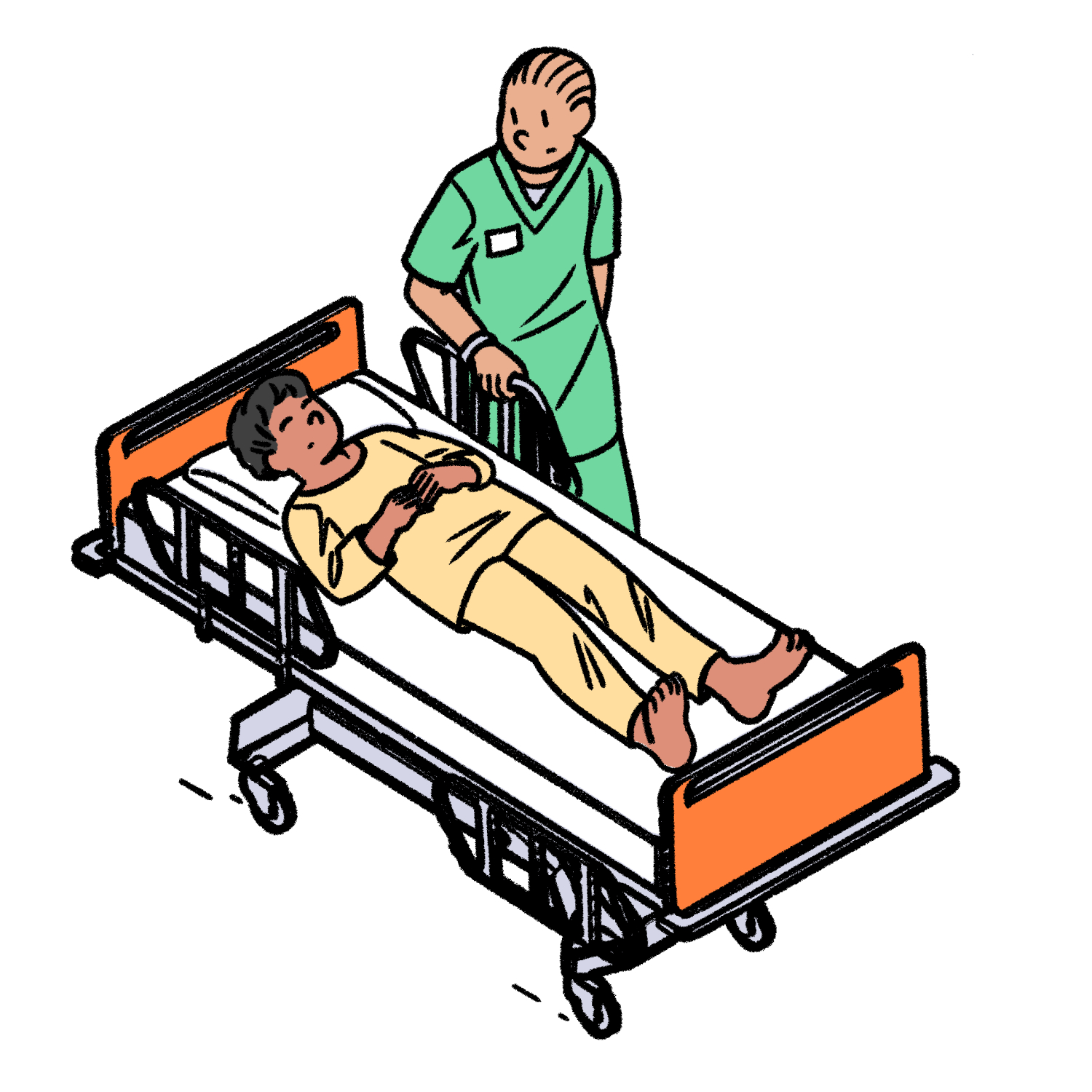 Person lying on hospital bed illustration