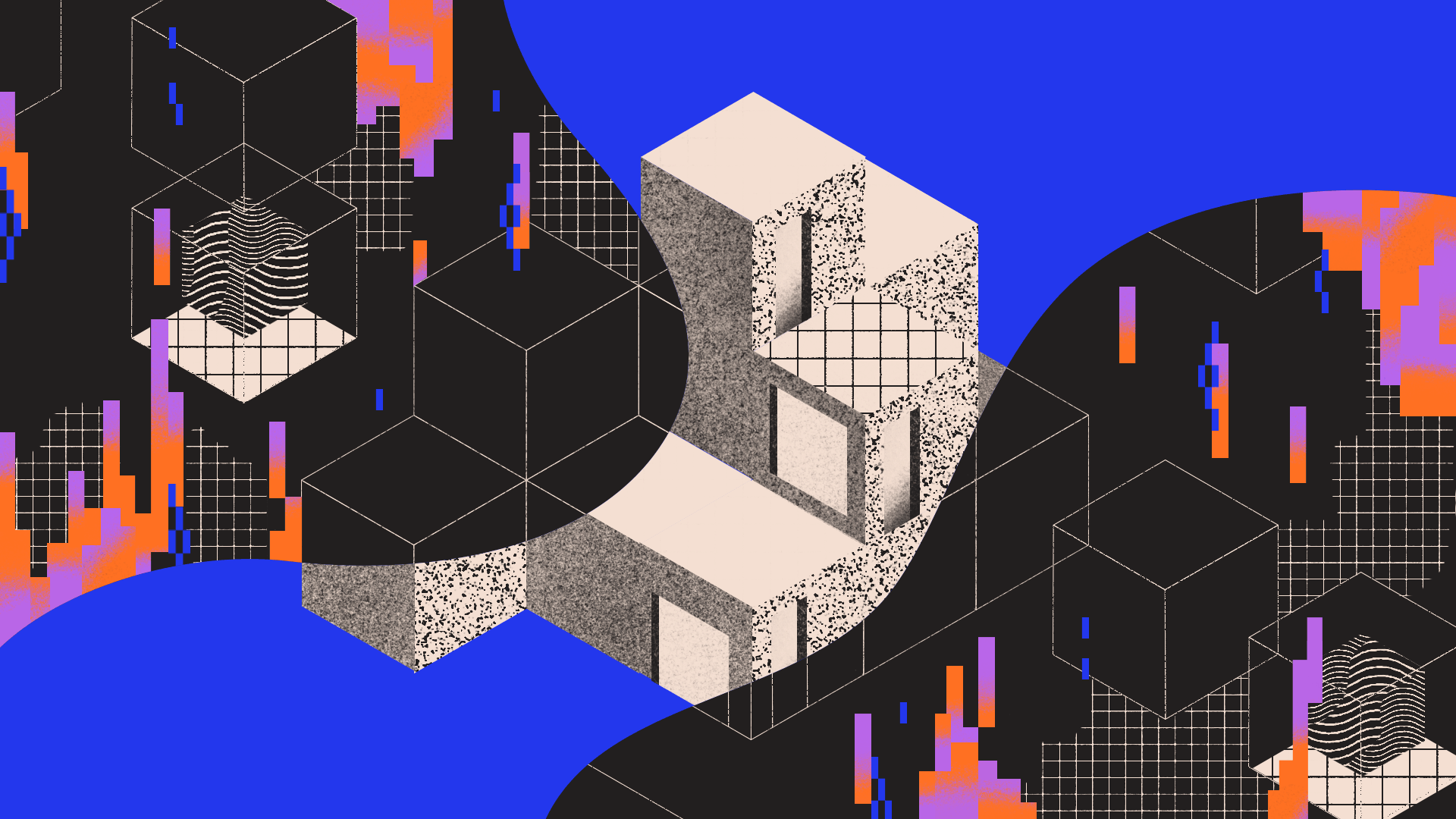 Abstract illustration of a building on the blockchain