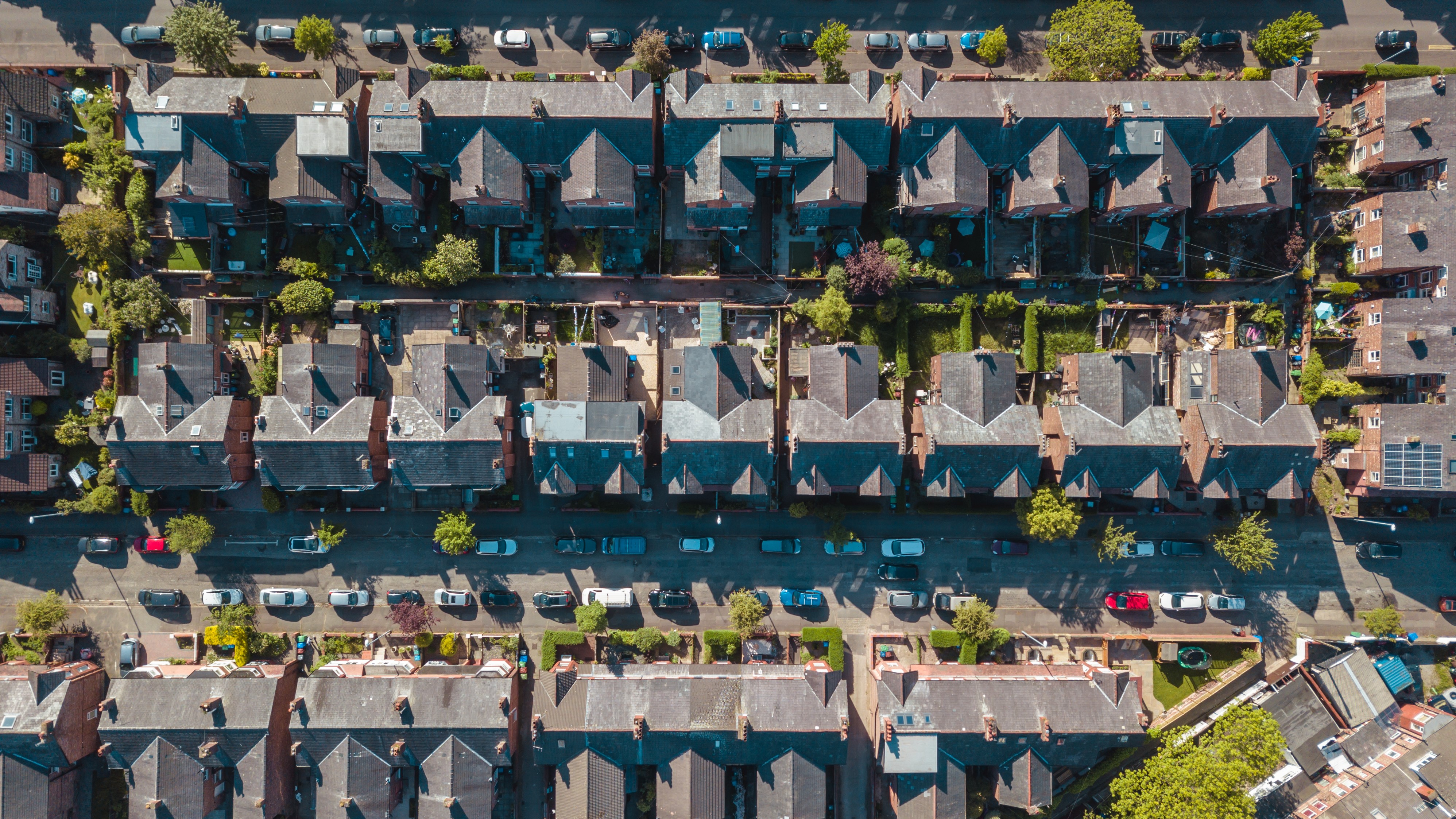 Aerial photo of rows of houses