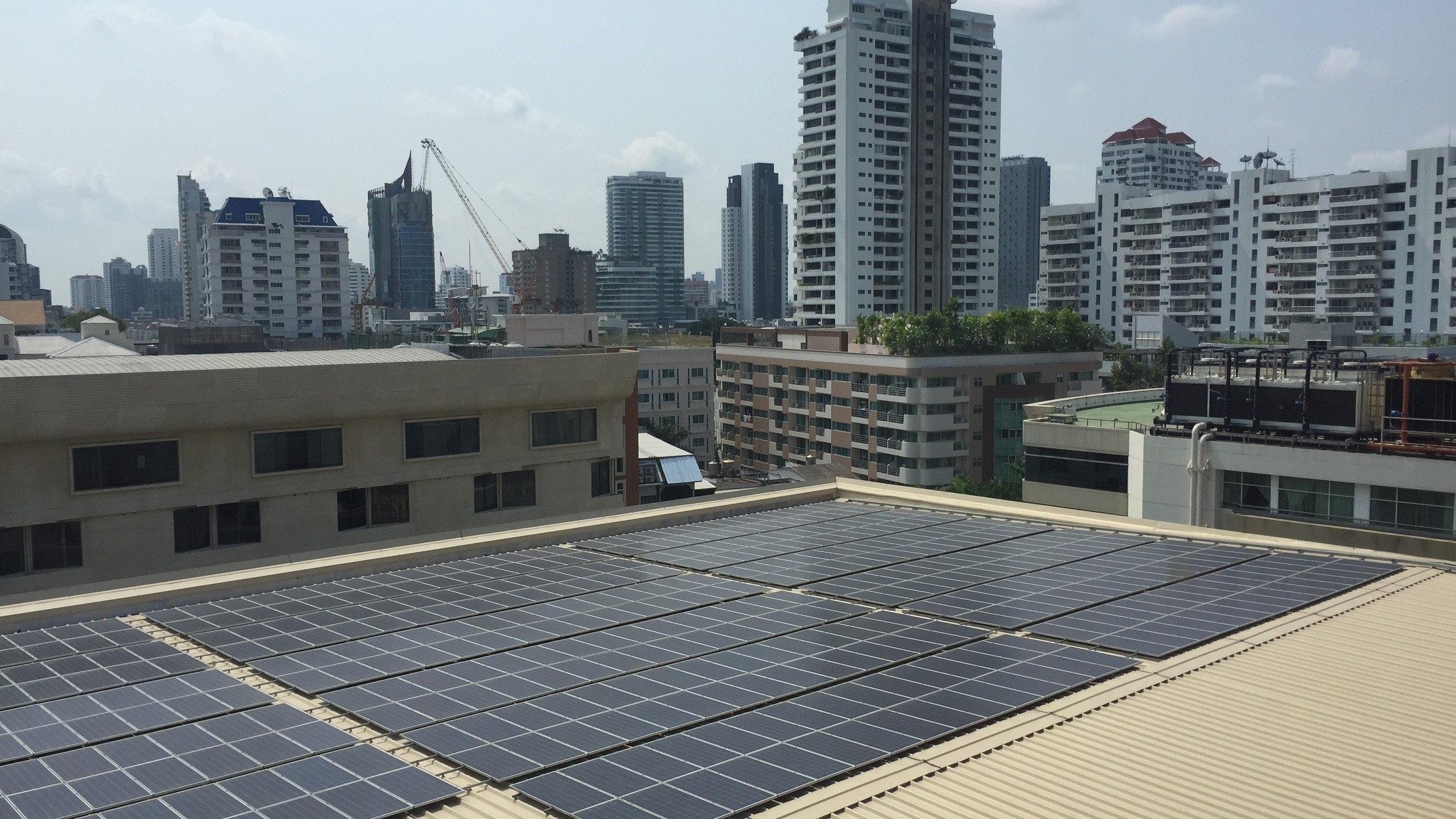 Solar panel on roof of commercial building