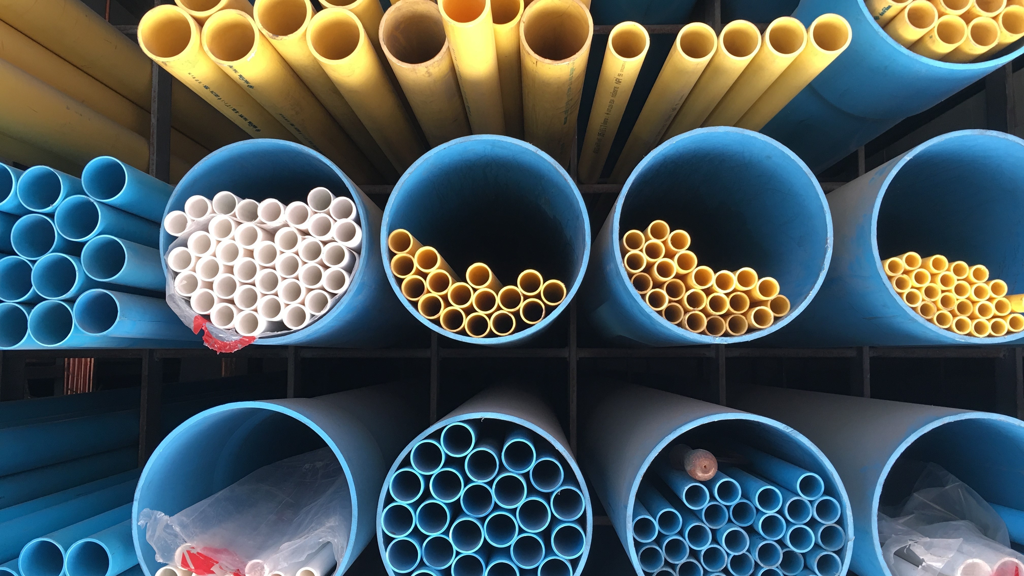Rows of PVC plastic tubes