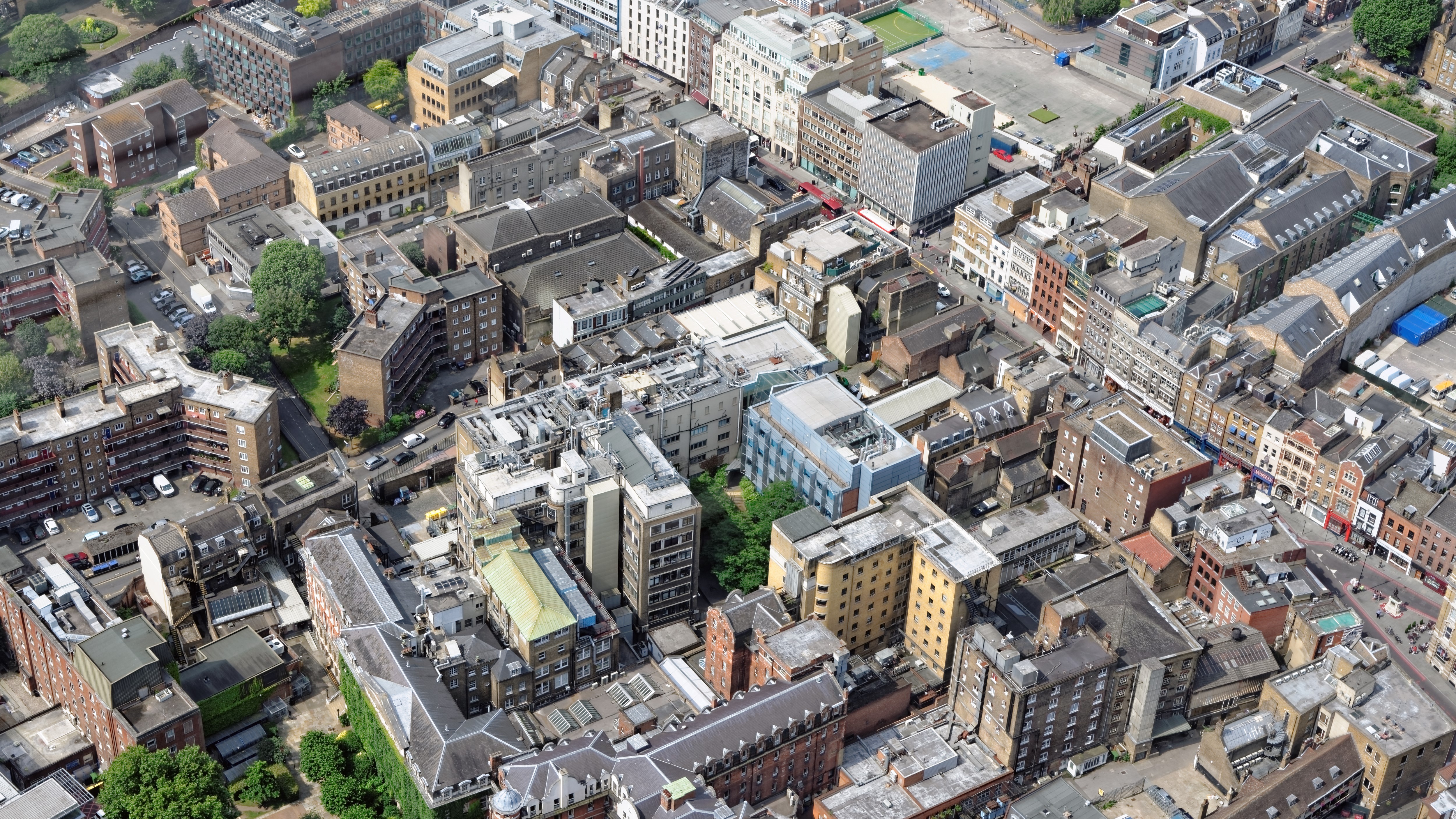 Aerial view of high-rise London buildings