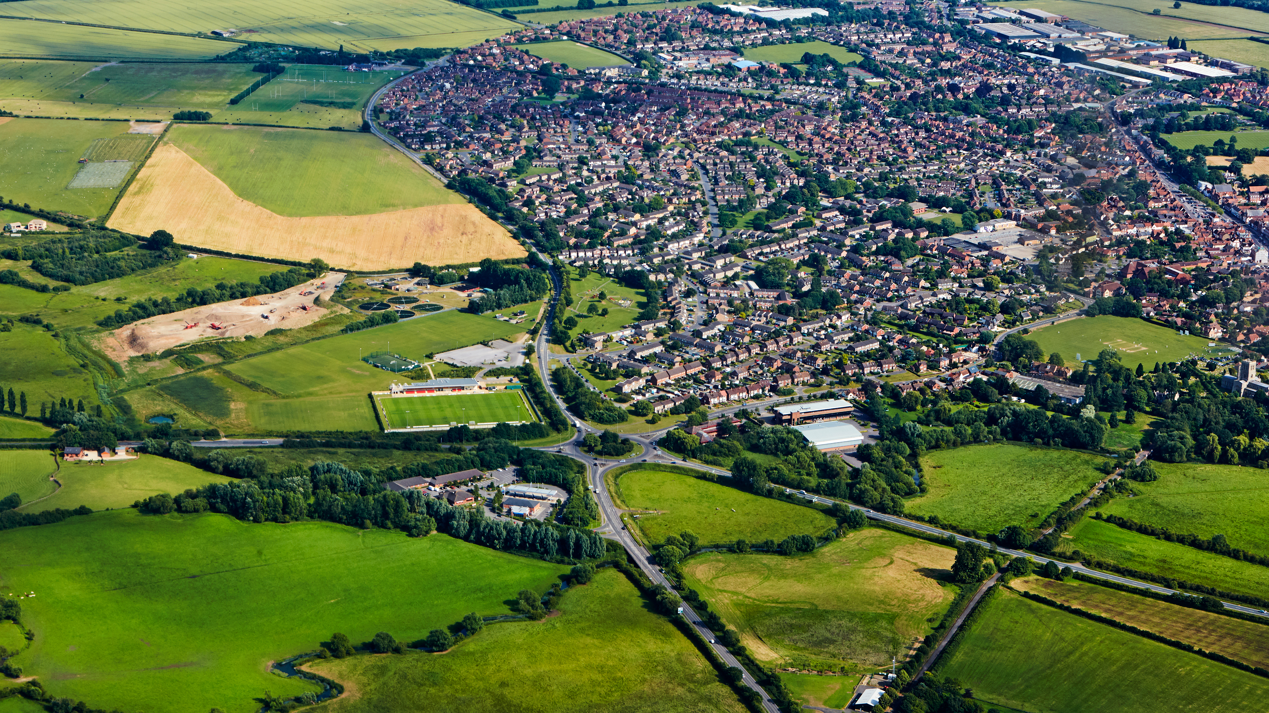Aerial view of the small Oxfordshire town of Thame in rural England