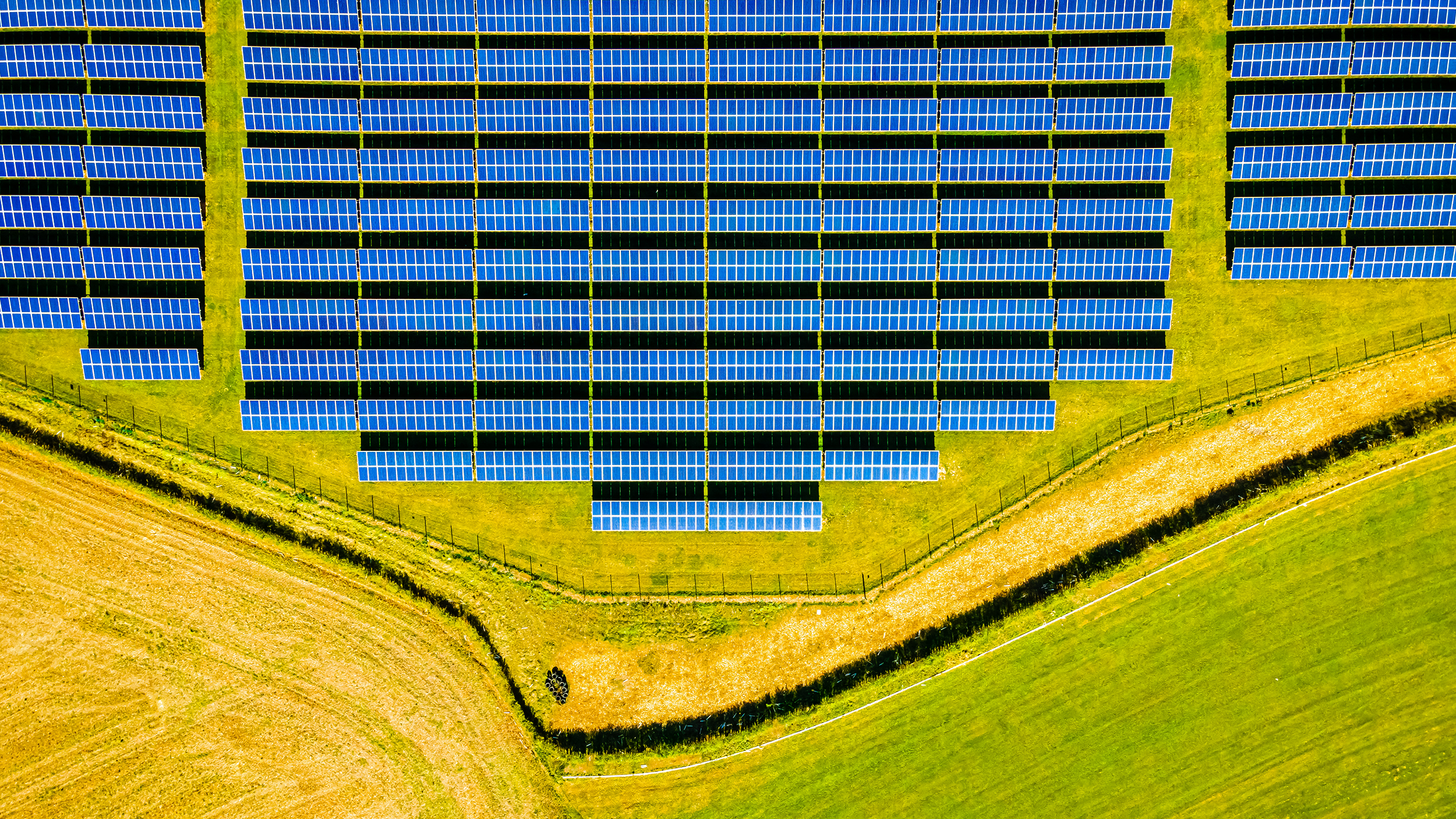 Solar batteries in field in English countryside