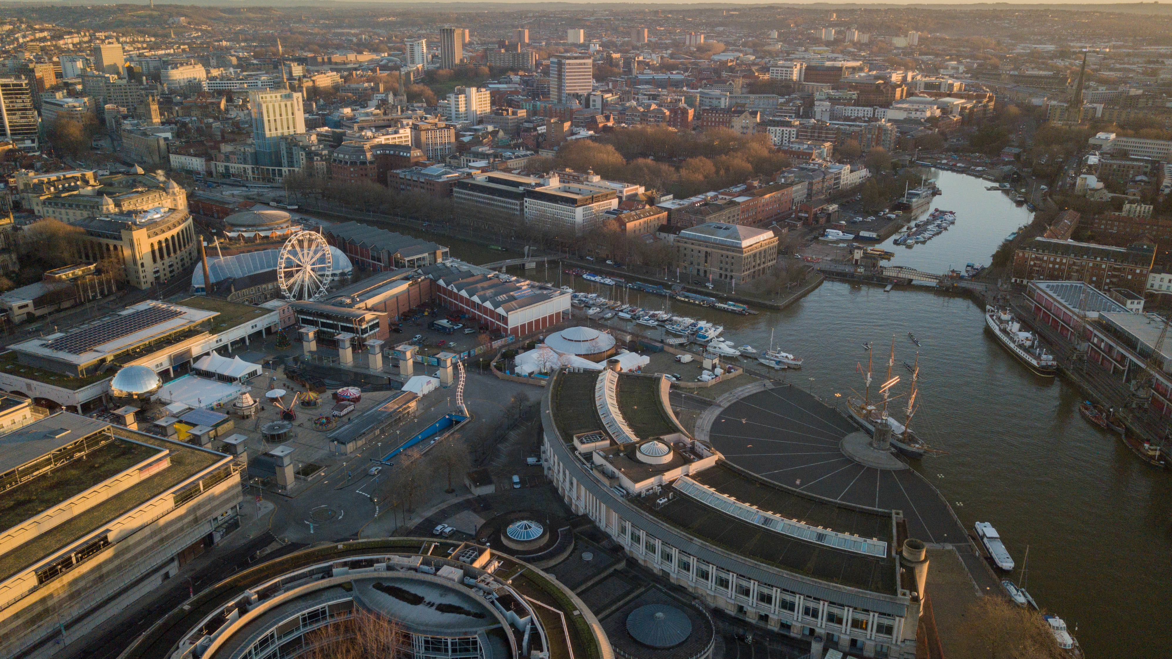 Aerial view of Bristol Docks area