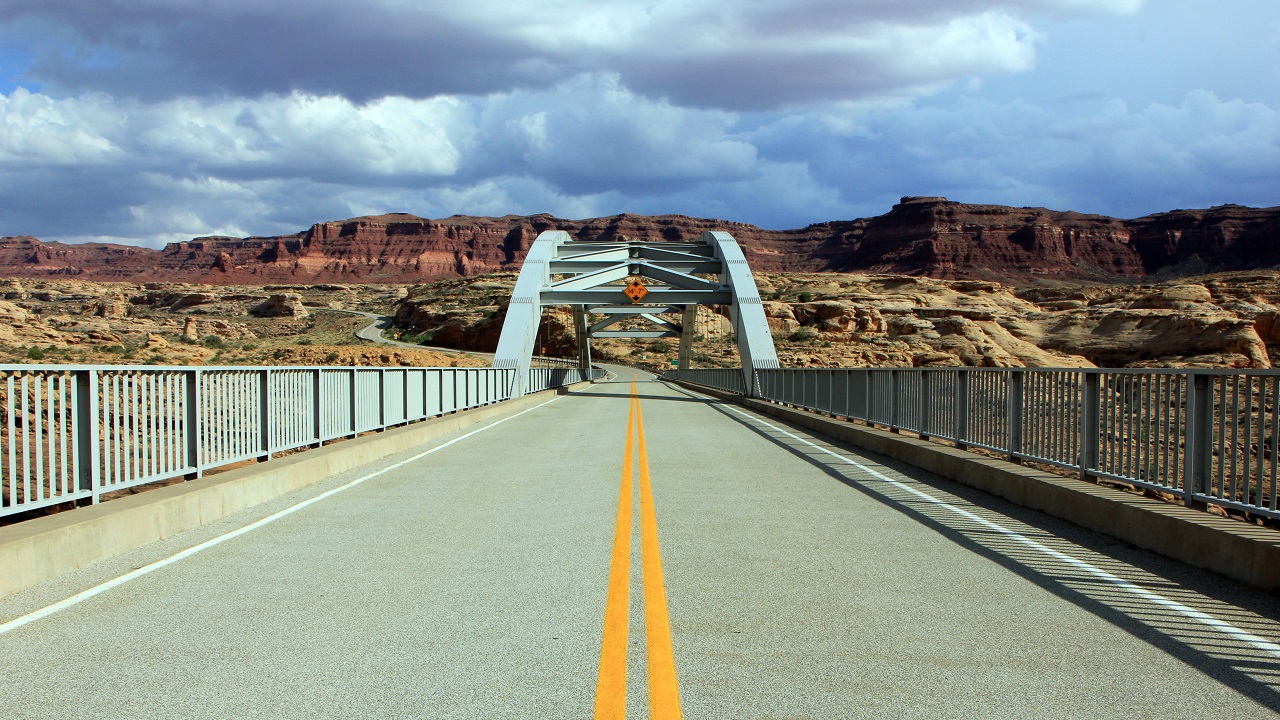 Highway bridge over the Colorado River in the southern Utah desert, USA